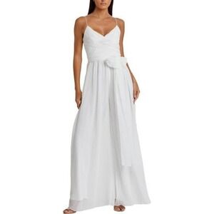 Ieena for Mac Duggal White Chiffon Pleated Maxi Dress Gown Size M-As Is